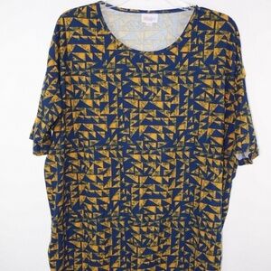 LuLaRoe Irma Top Size S In Blue Yellow Print